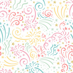 Fun hand drawn doodle fireworks, seamless pattern, great for textiles, wrapping, banner, wallpapers - vector design