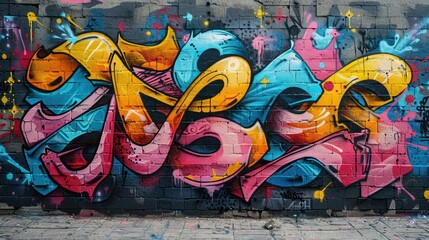 Colorful graffiti mural featuring dynamic lettering and vibrant splashes of paint.
