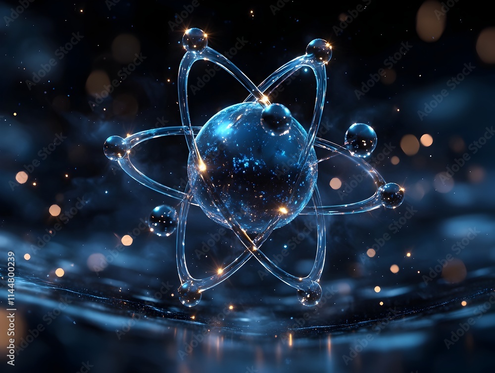 Poster 3d render of a technetium atom highlighting the behavior of its electrons and the role they play in 