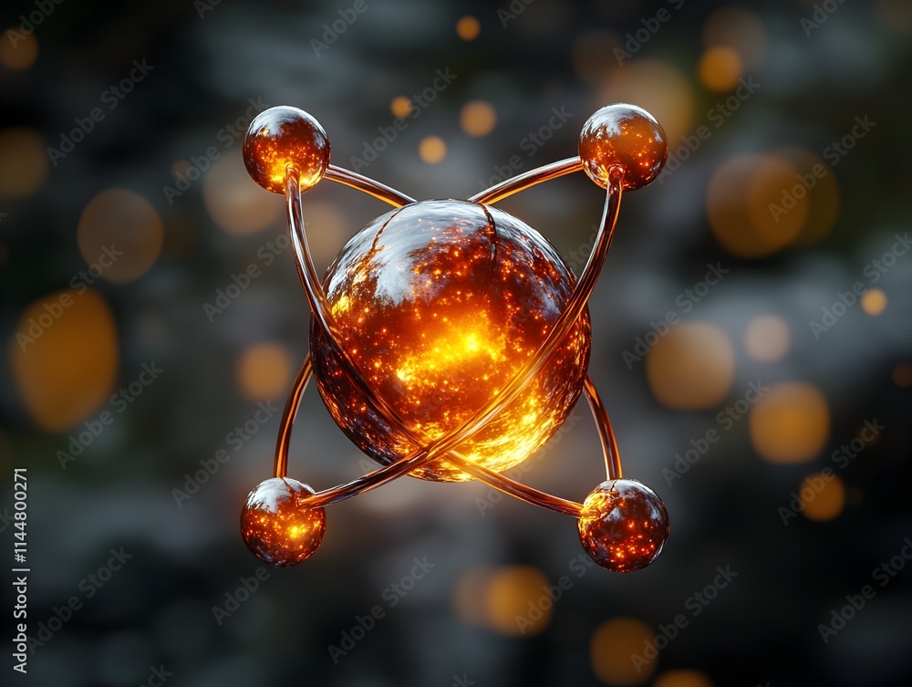 Poster detailed 3d render of a technetium atom highlighting the behavior of its electrons and the critical 
