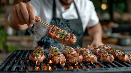 Grilling Delicious Meat Outdoors