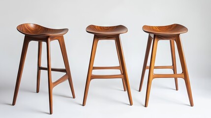 Modern stools with wooden seats and legs create a stylish aesthetic in any setting. These modern stools offer a perfect blend of design and comfort, featuring generous photo-style copy space.