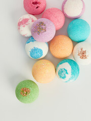 handmade colored bath bombs in a minimalistic composition