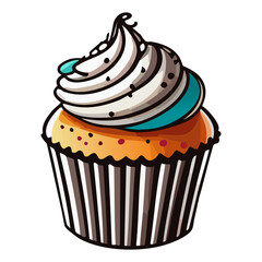 Vector Illustration of Striped Cupcake with Swirl Frosting – Hand-Drawn Dessert Clipart