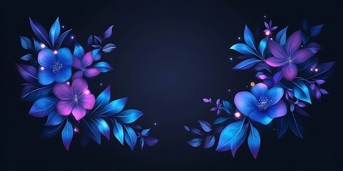 Neon frame with a glow on a dark background, in blue and purple colors. Vector illustration of a glowing rectangular neon light border, isolated on a black backdrop, for a design element