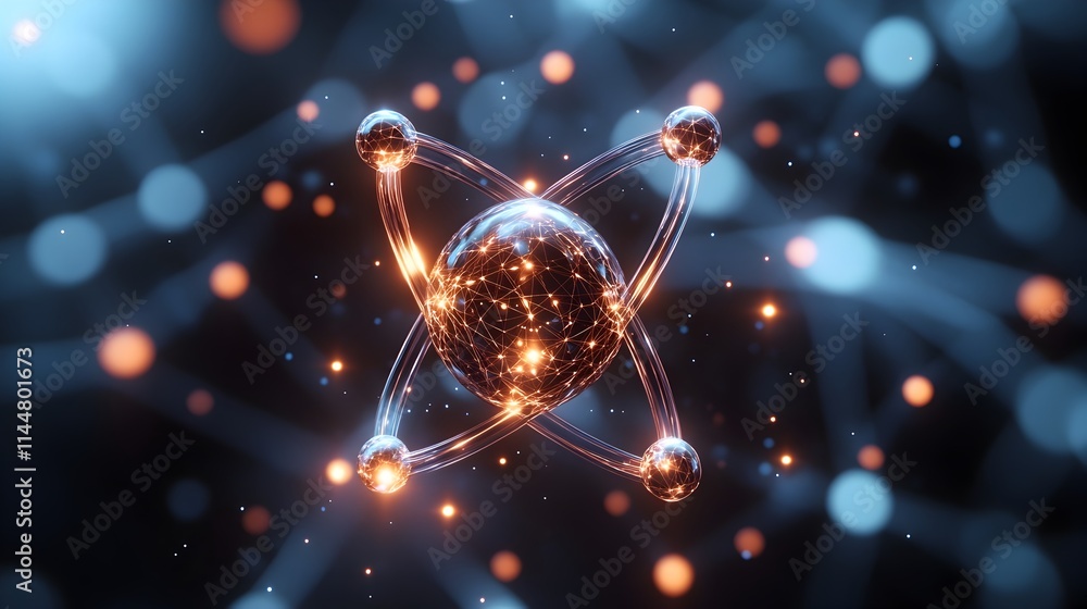 Poster stylized 3d visualization of a technetium atom highlighting its unique electron and its critical rol