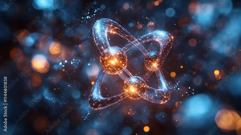Poster stylized 3d visualization of a technetium atom highlighting its unique electron and importance in me