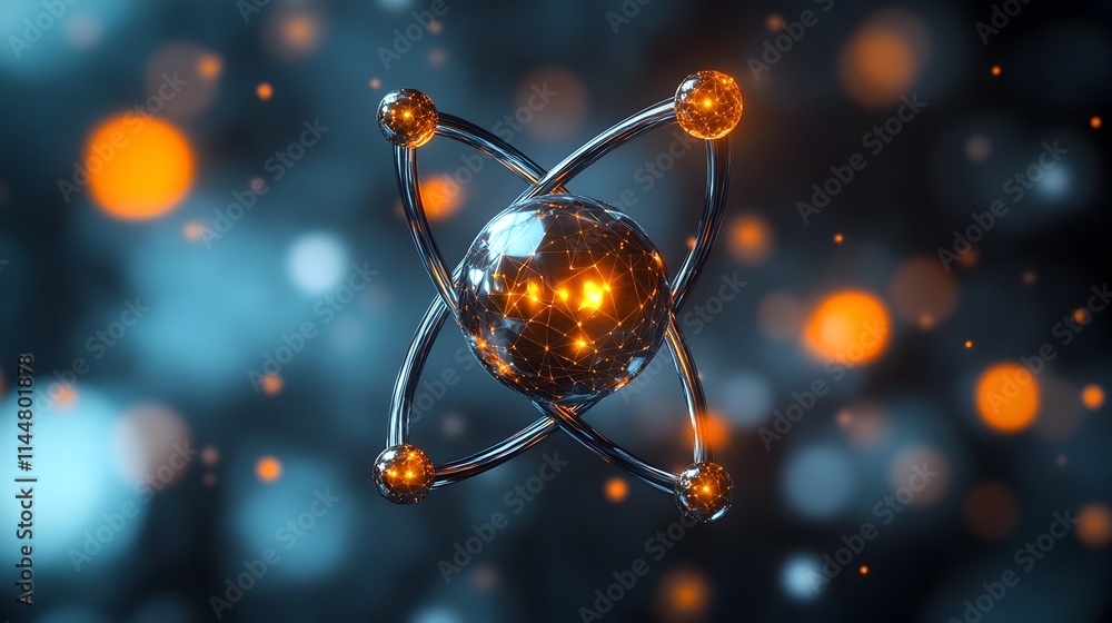 Poster technetium atom visualized in 3d highlighting its unique electron and importance in medical imaging 