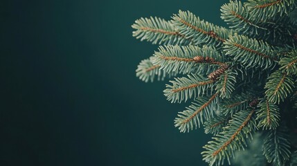 Spruce tree branch with six coniferous needles, capturing the essence of natures greenery. The spruce tree branch offers ample space for text and design elements, perfect for creative projects.