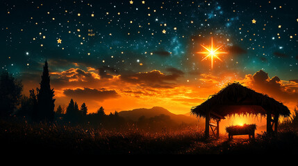 The phrase "O Holy Night" with a star and manger illustration.