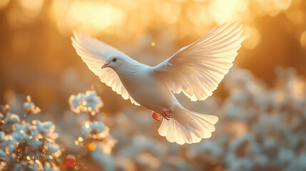 A white dove flying with a glow effect, symbolizing peace.