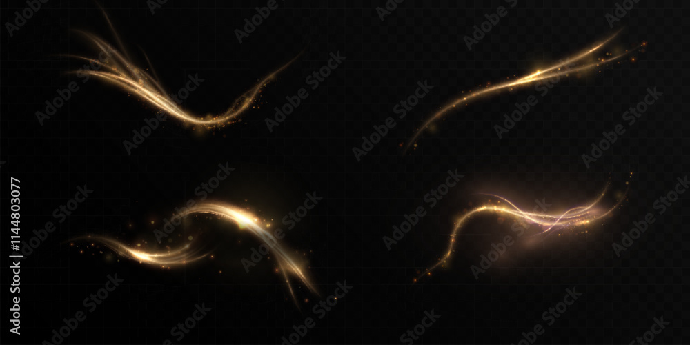 Fototapete Light bright golden glowing colorful curved line with magic light effect. Magic wand glow effect for game interface design and illustrations.