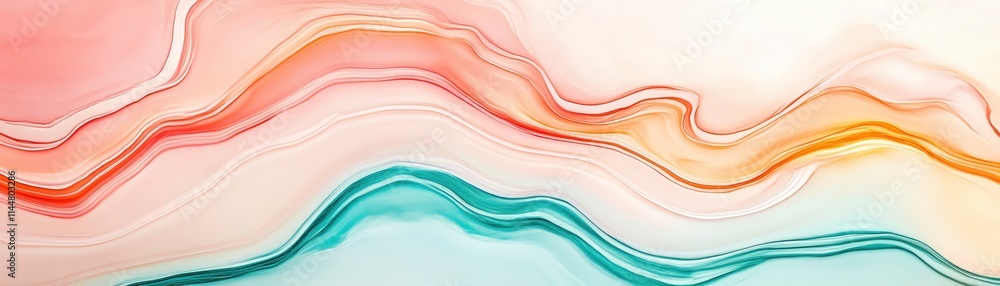 Poster colorful abstract patterns with flowing lines in pastel shades creating a serene atmosphere.
