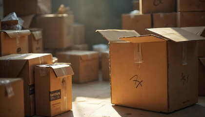 Cajas de cartón en almacén 