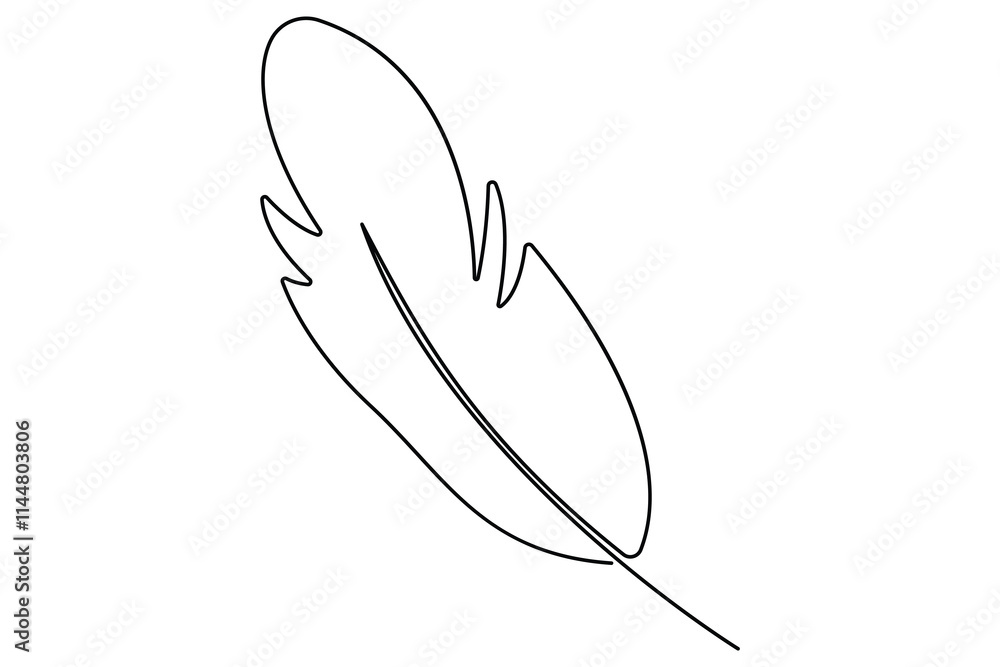 Fototapete bird feather continuous one line drawing of bird feather icon isolated on white background vector il
