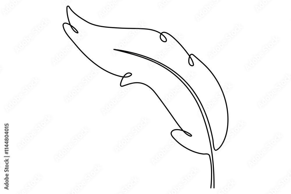 Fototapete bird feather continuous one line drawing of bird feather icon isolated on white background vector il