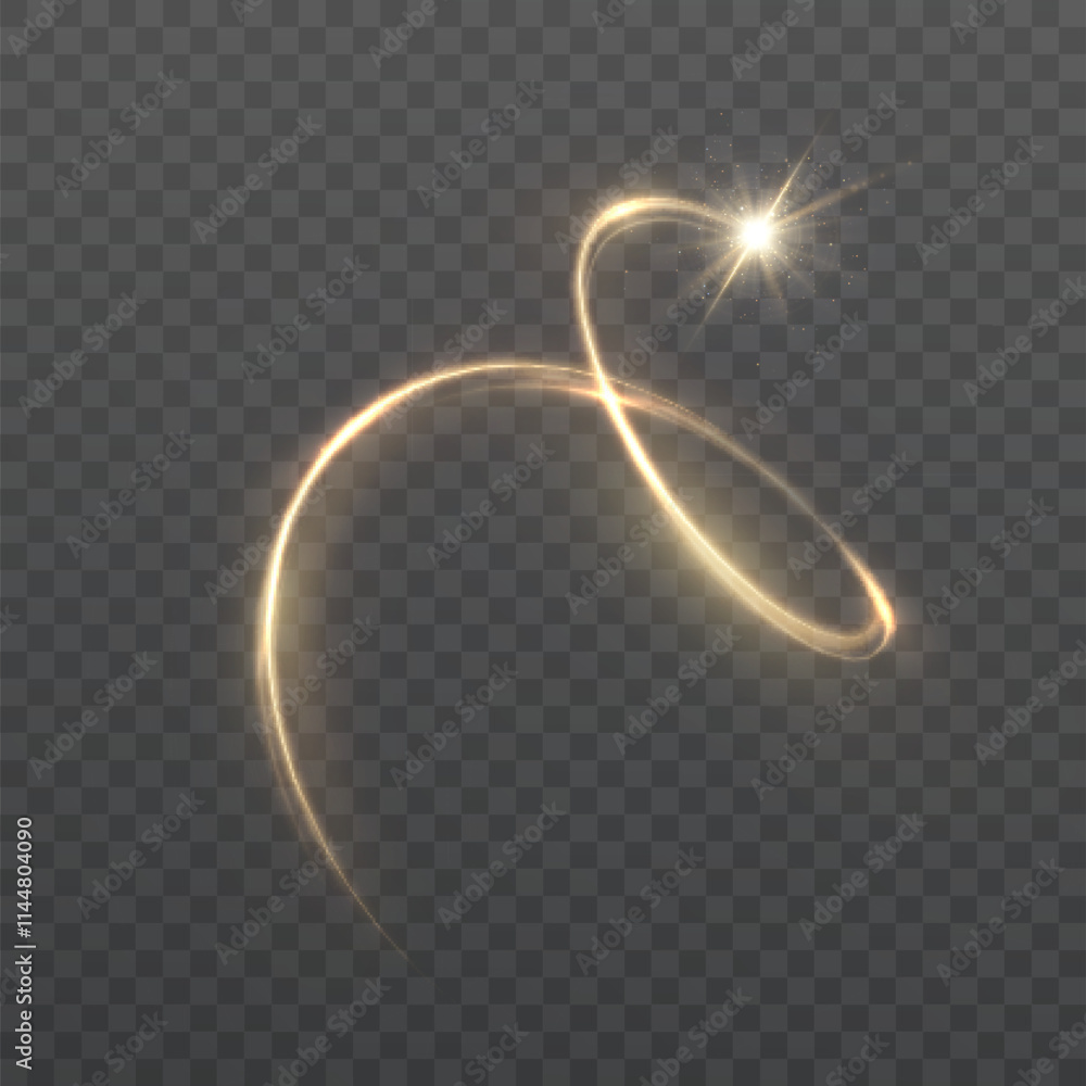Poster Light bright golden glowing colorful curved line with magic light effect. Magic wand glow effect for game interface design and illustrations.