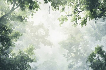 Fototapeta premium misty forest background with soft light filtering through trees evoking sense of calm and tranquility