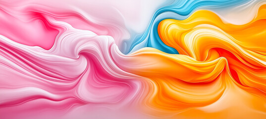 Obraz premium Vibrant abstract fluid art with swirling pink, orange, and blue colors, creating dynamic and energetic background. Perfect for modern design projects