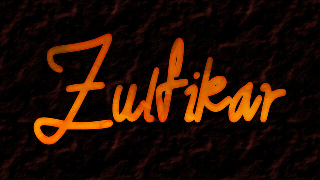 3D fire text effect of name Zulfikar on dark background.