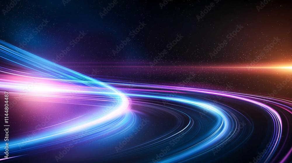 Poster vibrant light trails create dynamic abstract background, evoking sense of speed and motion in cosmic