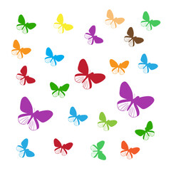 Multiple colorful butterflies in flight