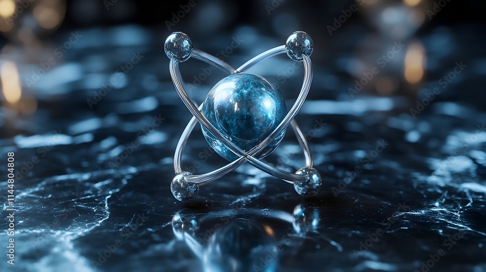 Poster cross sectional 3d visualization of a technetium atom showcasing the intricate arrangement of its su