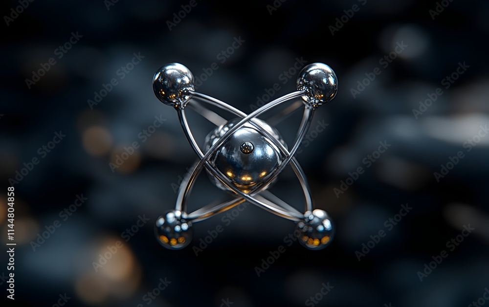 Poster detailed cross sectional 3d model of technetium atom showcasing its intricate subatomic particle arr