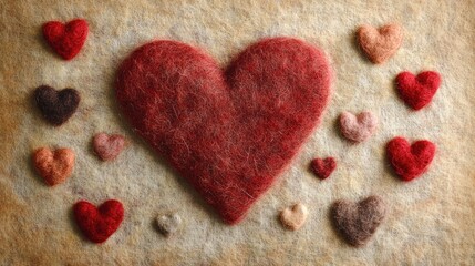 A heart card rests on a textured felt background, surrounded by smaller hearts that enhance its charm. The heart card design creates an appealing visual with ample space for personalization.