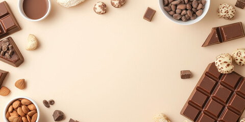 A delightful assortment of chocolate pieces, nuts, and candies arranged elegantly, encapsulating indulgence and sweetness, perfect for a gourmet treat.