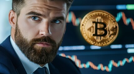 Bitcoin trading analysis financial office infographic digital environment close-up cryptocurrency trends and insights
