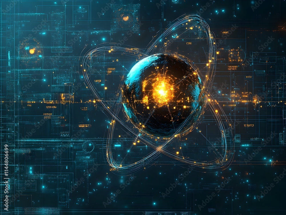 Poster detailed cross section image of a technetium atom showcasing the internal structure and radiological