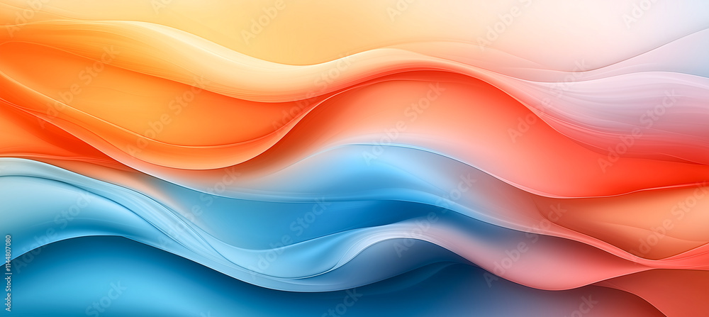 Poster Colorful abstract background with flowing waves in orange and blue hues, creating serene and dynamic visual effect. Perfect for modern design projects