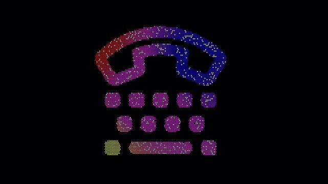 Icon tty is made up of LED square shapes that shimmer and flicker. There are black dead diodes. In-Out looped. Alpha BW at the end