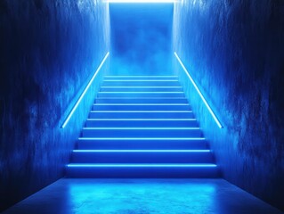 Fototapeta premium Surreal Geometric Steps Illuminate Abstract Space Digital Art Neon Environment Elevated Viewpoint Futuristic Concept
