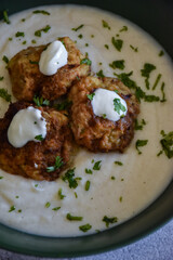 aubergine meatballs. vegetarian meatballs with vegetable cream. homemade recipe