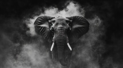 Majestic elephant portrait in smoky black and white. © azi