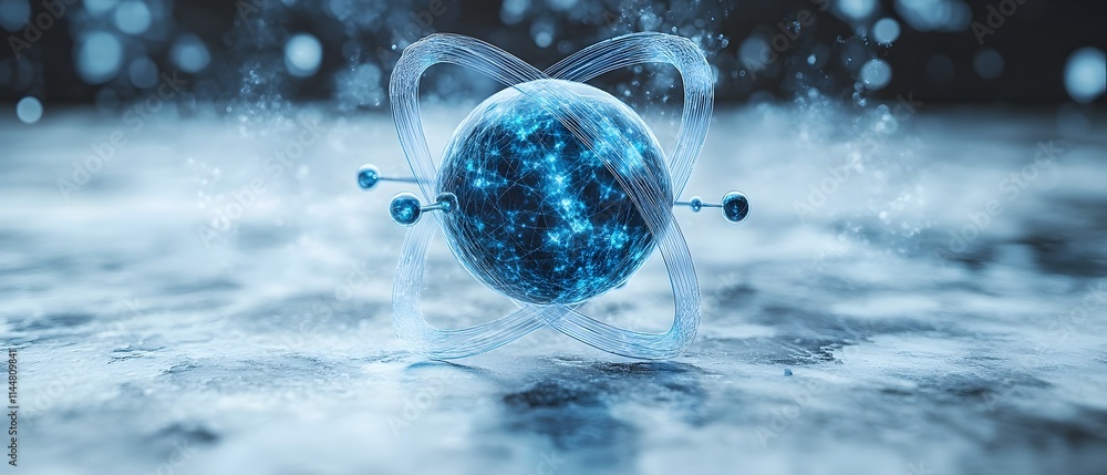 Poster cutaway of a technetium atom revealing its internal components and emphasizing the role of its elect