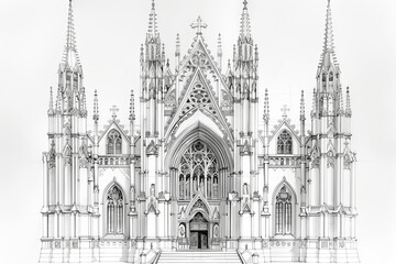 Fototapeta premium Intricate architectural drawing of a gothic cathedral with detailed spires and ornate designs.