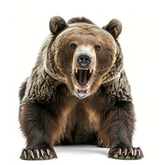 Obraz premium Brown bear is growling aggressively, showing its teeth, isolated on a white background