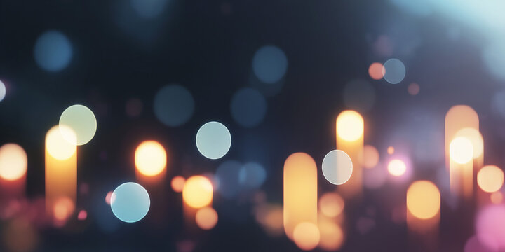 This image showcases a bokeh effect with various colored lights, creating a dreamy and serene evening atmosphere. It evokes tranquility and imaginative thoughts.