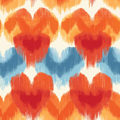 Seamless ikat heart fabric pattern vibrant colors textile design modern aesthetic artful environment unique ikat heart concept