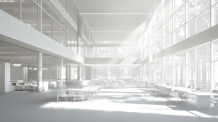 Obraz premium Modern office interior showcasing collaborative workspace with natural light. Generative AI