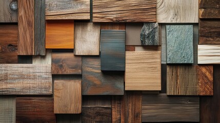 Timber species palette displays a variety of wood types, highlighting the unique textures and colors of each timber species. Ideal for design projects with ample copy space.