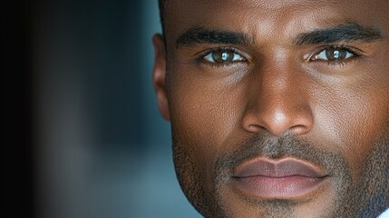 Obraz premium Close-up portrait of a serious, handsome African-American man.