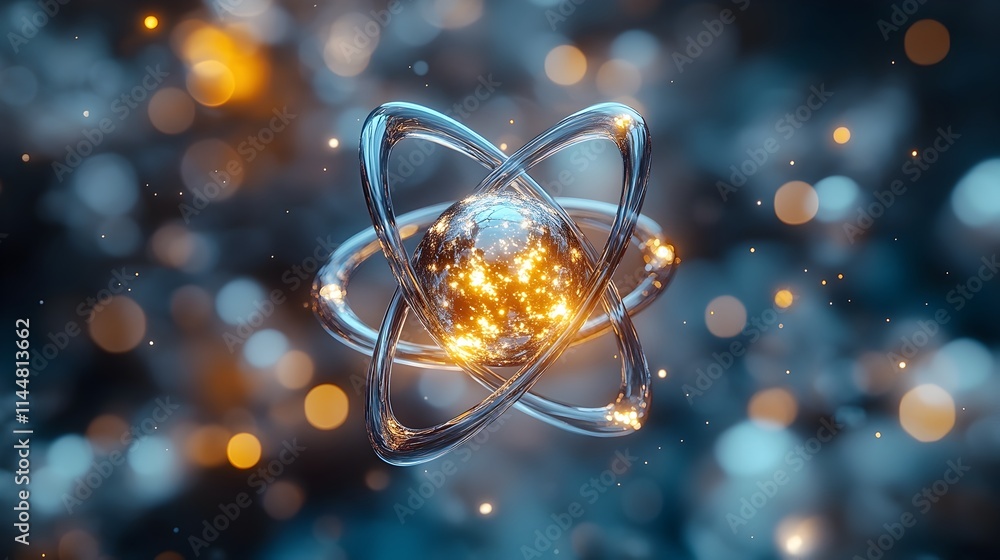 Poster macro close up of a technetium atom showcasing its intricate electron and emerging clinical applicat