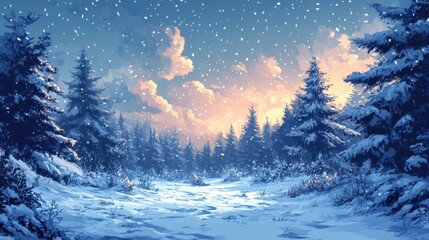 Fototapeta premium PNG Serene snowy forest landscape scene