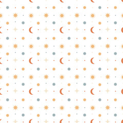 Cute pattern, vector print for wall decor in children's bedroom. Seamless pattern with sun, moon