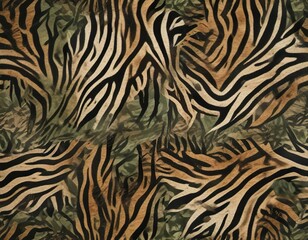 Camouflage pattern with animal prints like zebra and tiger stripes, animal, wild