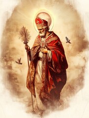 Generative AI Illustration of Saint Valentine Celebrating Love on Valentine&rsquo;s Day in Cartoon Style